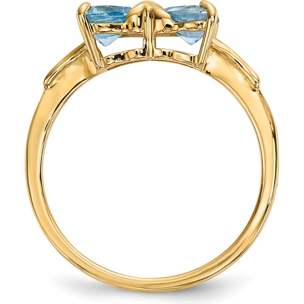 14K Yellow Gold Heart-Shaped Swiss Blue Topaz Bow Ring - 10mm Total Stone Size by Oro Pregiato