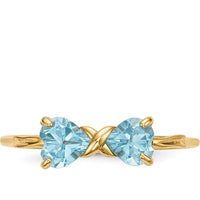 14K Yellow Gold Heart-Shaped Swiss Blue Topaz Bow Ring - 10mm Total Stone Size by Oro Pregiato
