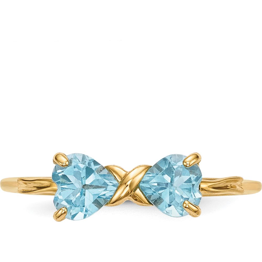 14K Yellow Gold Heart-Shaped Swiss Blue Topaz Bow Ring - 10mm Total Stone Size by Oro Pregiato
