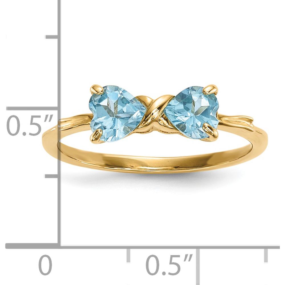14K Yellow Gold Heart-Shaped Swiss Blue Topaz Bow Ring - 10mm Total Stone Size by Oro Pregiato