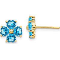 14K Yellow Gold Heart-shaped Swiss Blue Topaz Flower Post Earrings - 2.28 Carat Total Gem Weight by Monteluci Fine Jewelry