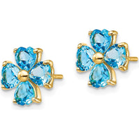 14K Yellow Gold Heart-shaped Swiss Blue Topaz Flower Post Earrings - 2.28 Carat Total Gem Weight by Monteluci Fine Jewelry