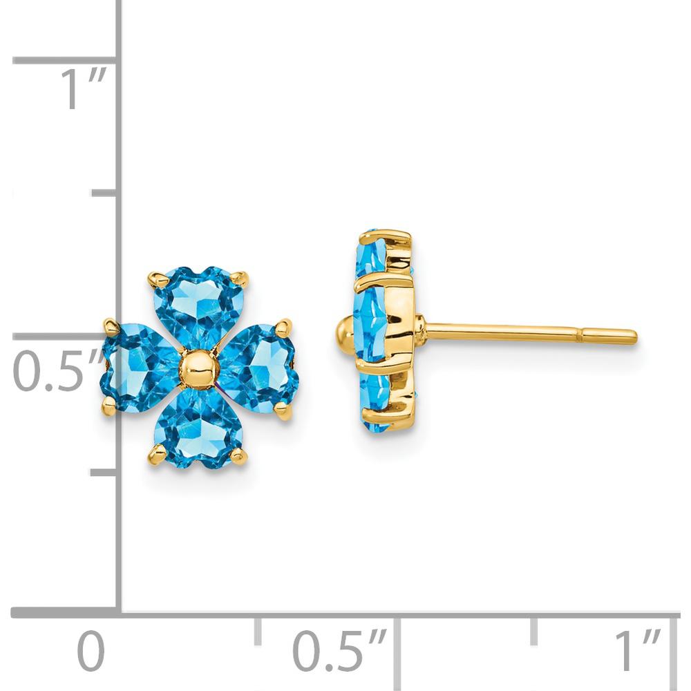 14K Yellow Gold Heart-shaped Swiss Blue Topaz Flower Post Earrings - 2.28 Carat Total Gem Weight by Monteluci Fine Jewelry