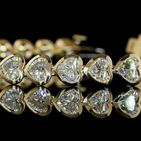 14K Yellow Gold Heart Shaped Tennis Bracelet with Bezel Set Lab Grown Diamonds - 11.08 Carat Total Diamond Weight - Covaloro Fine Jewelry