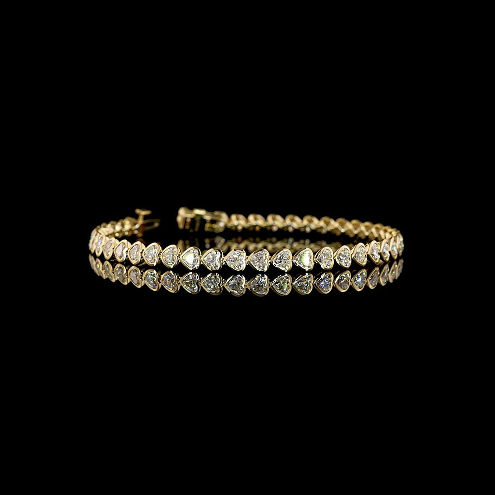 14K Yellow Gold Heart-Shaped Tennis Bracelet with East-West Bezel Set Lab Diamonds - 5.46 Carat Total Diamond Weight - Covaloro Fine Jewelry