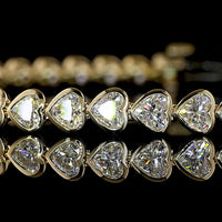 14K Yellow Gold Heart-Shaped Tennis Bracelet with East-West Bezel Set Lab Diamonds - 5.46 Carat Total Diamond Weight - Covaloro Fine Jewelry
