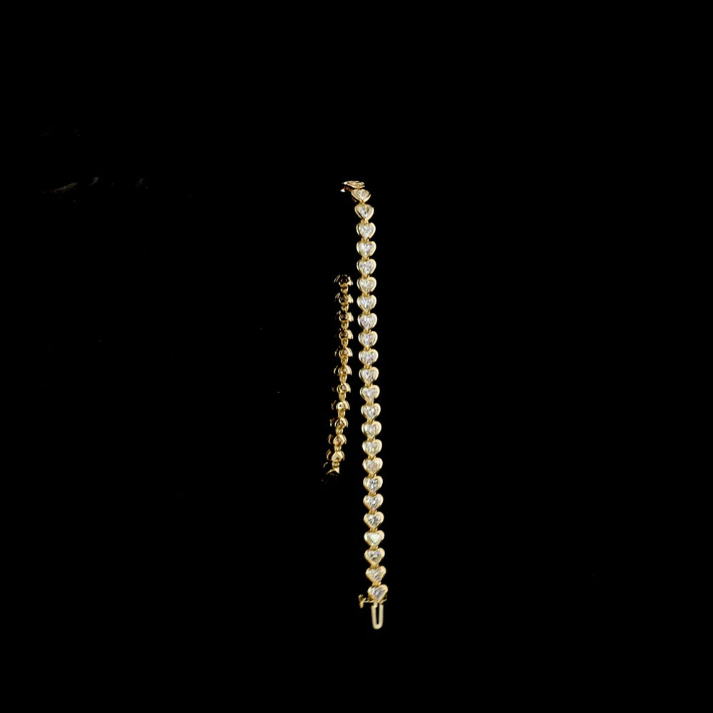 14K Yellow Gold Heart-Shaped Tennis Bracelet with East-West Bezel Set Lab Diamonds - 5.46 Carat Total Diamond Weight - Covaloro Fine Jewelry