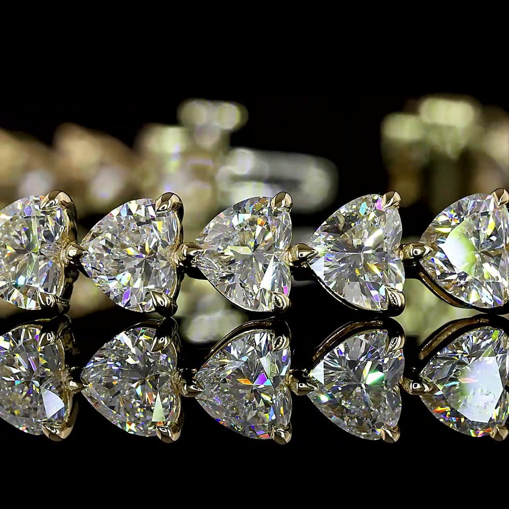 14K Yellow Gold Heart Shaped Tennis Bracelet with East-West Set Lab Diamonds - 12.85 Carat Total Diamond Weight - Covaloro Fine Jewelry