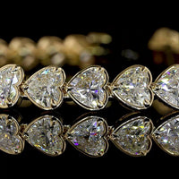14K Yellow Gold Heart Shaped Tennis Bracelet with East-West Set Lab-Grown Diamonds - 11.30 Carat Total Diamond Weight, E-F Color VS1 Clarity - Covaloro Fine Jewelry