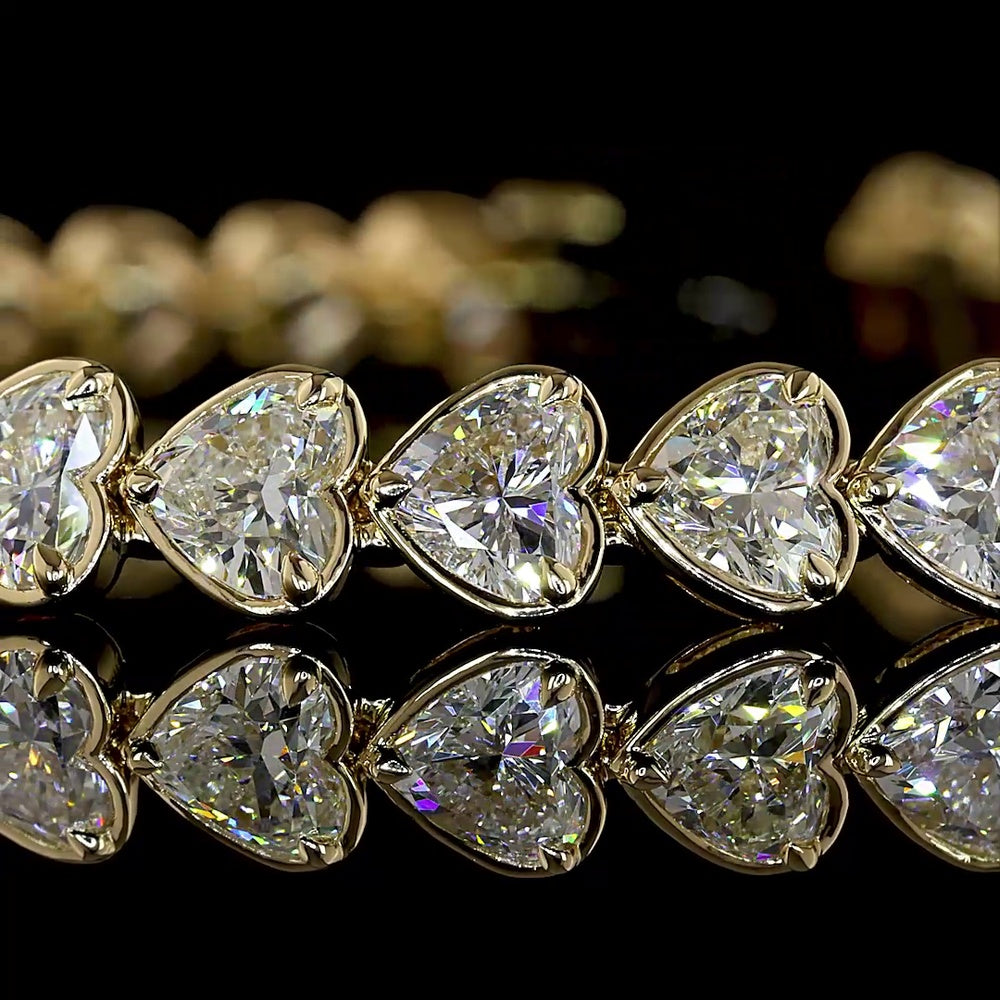 14K Yellow Gold Heart Shaped Tennis Bracelet with East-West Set Lab-Grown Diamonds - 11.30 Carat Total Diamond Weight, E-F Color VS1 Clarity - Covaloro Fine Jewelry