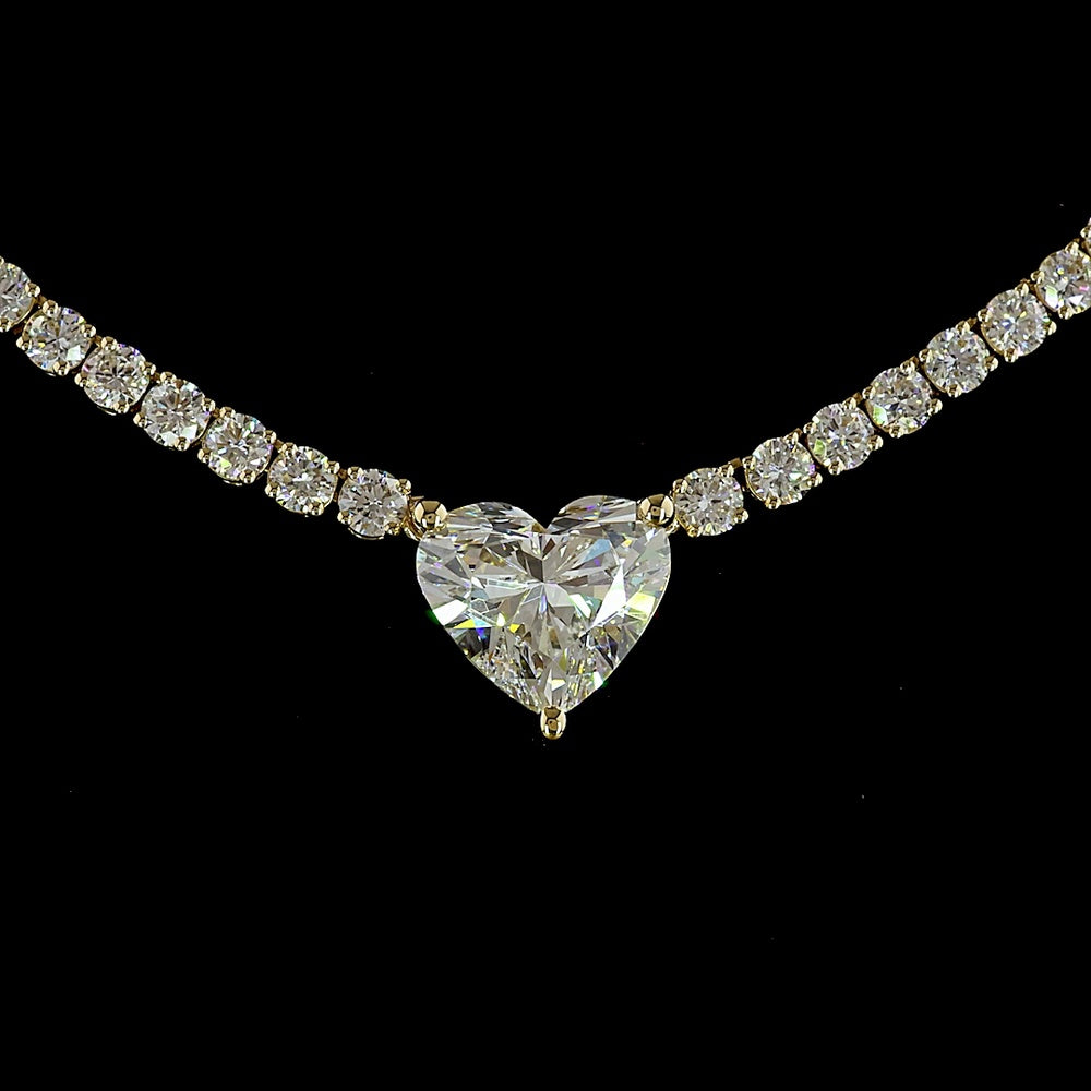 14K Yellow Gold Heart-Shaped Tennis Necklace with 2.07 Carats Center and 9.95 Carats Total Lab Diamonds - E-F VS1 - Covaloro Fine Jewelry