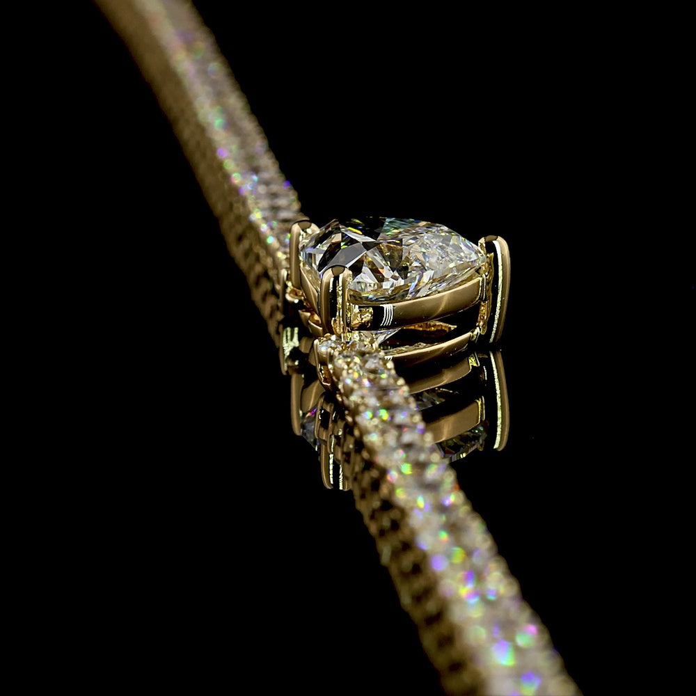 14K Yellow Gold Heart-Shaped Tennis Necklace with 2.07 Carats Center and 9.95 Carats Total Lab Diamonds - E-F VS1 - Covaloro Fine Jewelry