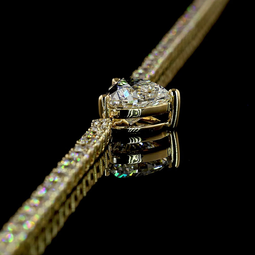 14K Yellow Gold Heart-Shaped Tennis Necklace with 2.07 Carats Center and 9.95 Carats Total Lab Diamonds - E-F VS1 - Covaloro Fine Jewelry