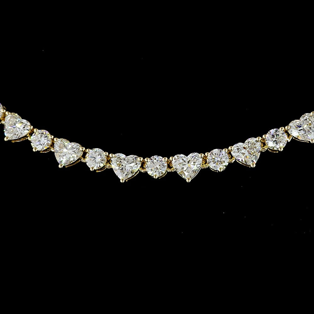 14K Yellow Gold Heart-Shaped Tennis Necklace with Lab-Grown Heart and Round Diamonds - 7.36 Carats Total Diamond Weight - Covaloro Fine Jewelry