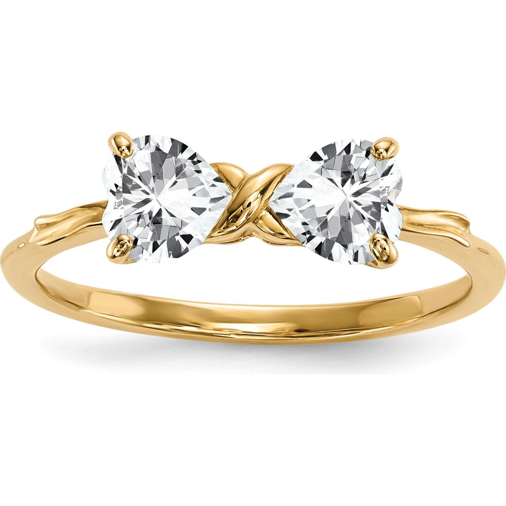 14K Yellow Gold Heart-Shaped White Topaz Bow Ring - 2x5mm Stones by Oro Pregiato