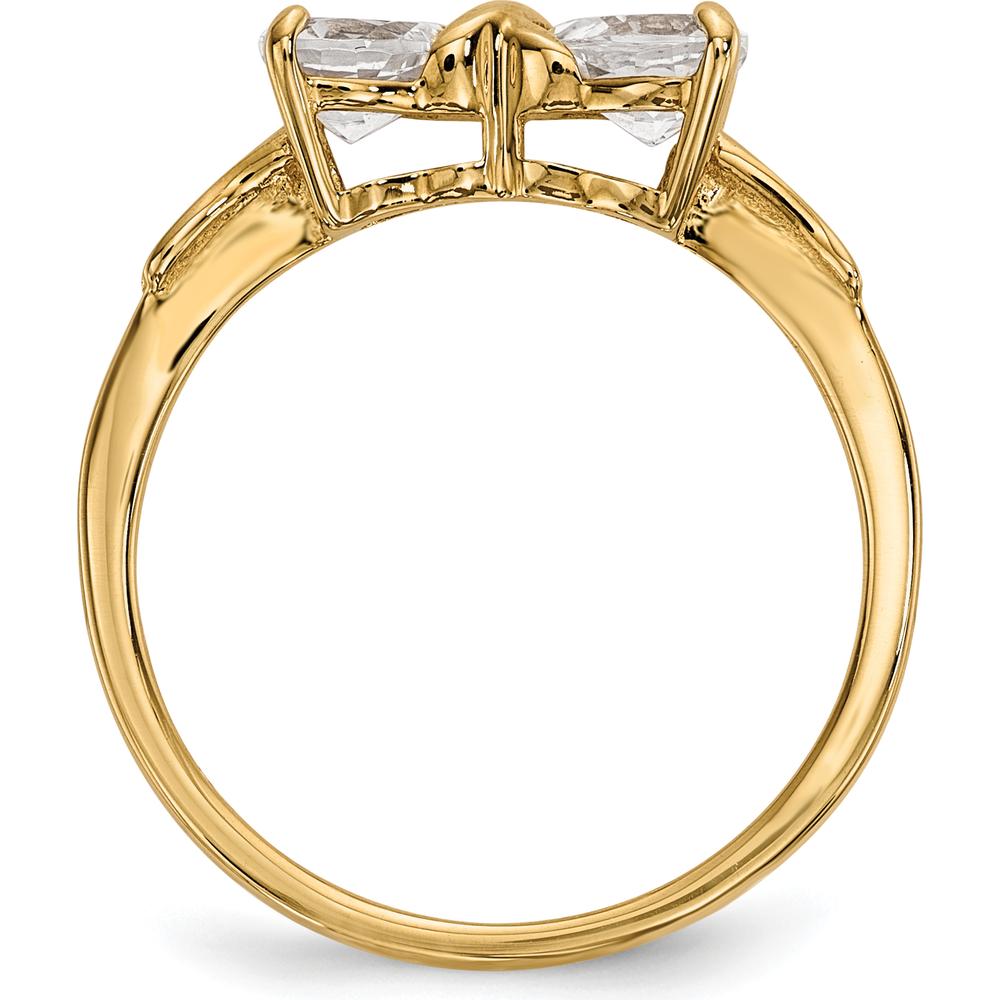 14K Yellow Gold Heart-Shaped White Topaz Bow Ring - 2x5mm Stones by Oro Pregiato
