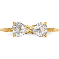 14K Yellow Gold Heart-Shaped White Topaz Bow Ring - 2x5mm Stones by Oro Pregiato
