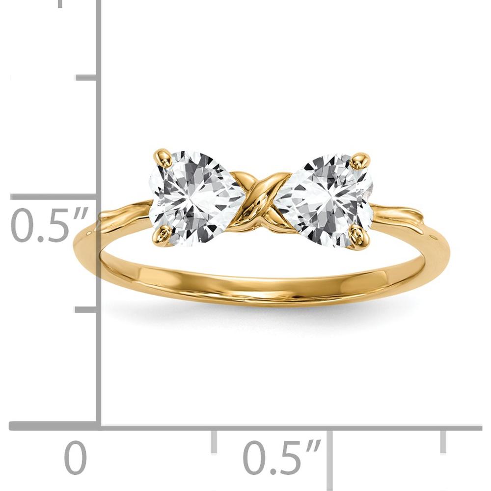 14K Yellow Gold Heart-Shaped White Topaz Bow Ring - 2x5mm Stones by Oro Pregiato