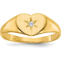 14K Yellow Gold Heart Signet Ring with 0.01 Carat Round Diamond by 0