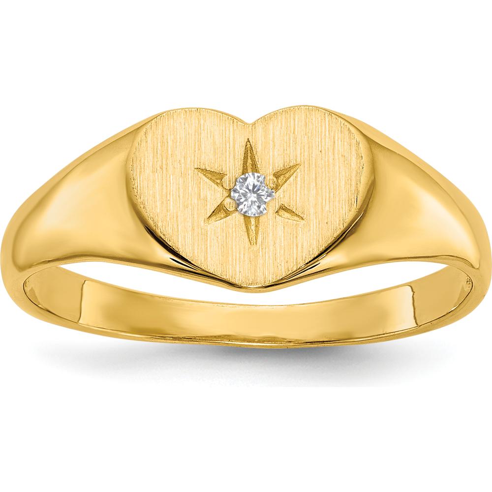 14K Yellow Gold Heart Signet Ring with 0.01 Carat Round Diamond by 0