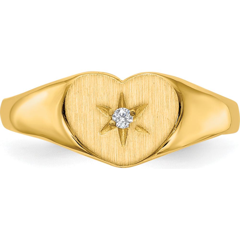 14K Yellow Gold Heart Signet Ring with 0.01 Carat Round Diamond by 0