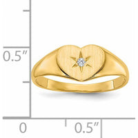14K Yellow Gold Heart Signet Ring with 0.01 Carat Round Diamond by 0
