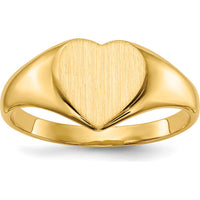 14K Yellow Gold Heart Signet Ring with Polished & Brushed Finish - Custom Engravable by 0