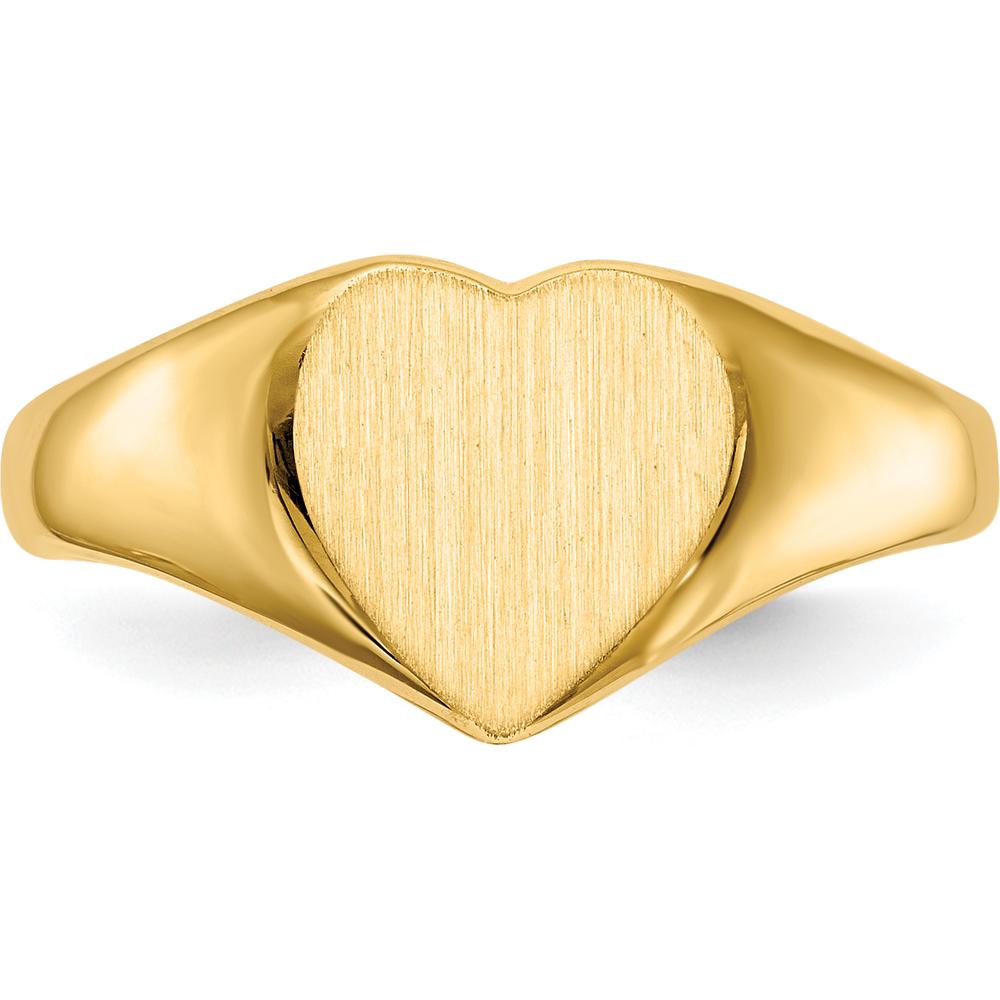 14K Yellow Gold Heart Signet Ring with Polished & Brushed Finish - Custom Engravable by 0