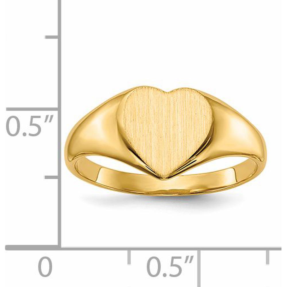 14K Yellow Gold Heart Signet Ring with Polished & Brushed Finish - Custom Engravable by 0