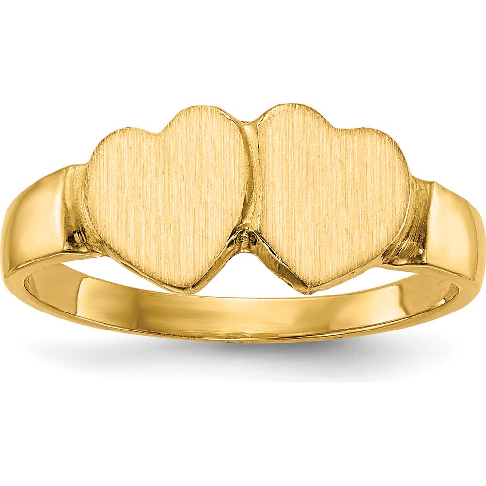 14K Yellow Gold Heart Signet Ring with Polished and Brushed Satin Finish by 0