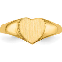 14K Yellow Gold Heart Signet Ring with Satin Finish - 8.5mm x 7.5mm by 0