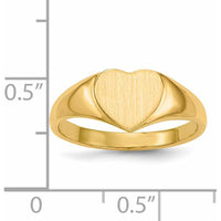 14K Yellow Gold Heart Signet Ring with Satin Finish - 8.5mm x 7.5mm by 0