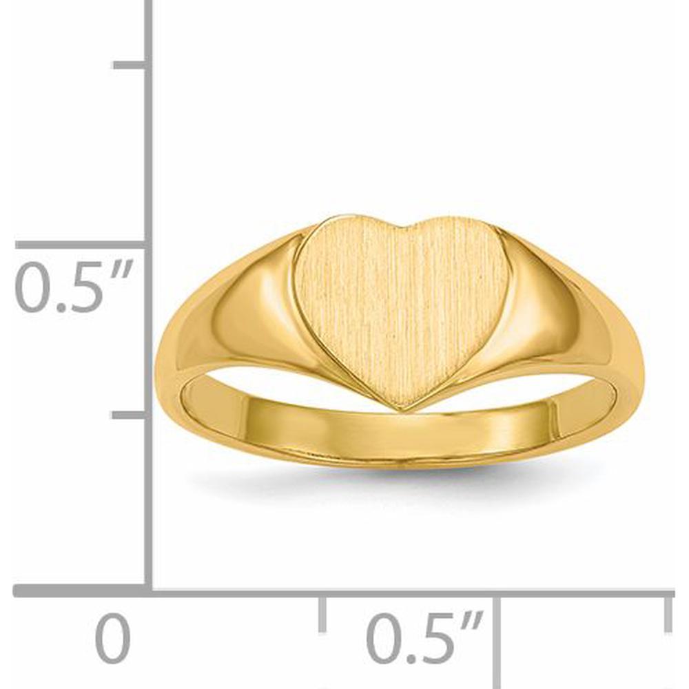 14K Yellow Gold Heart Signet Ring with Satin Finish - 8.5mm x 7.5mm by 0