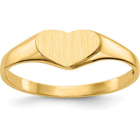 14K Yellow Gold Heart Signet Ring with Satin Finish and Tapered Band by Oro Pregiato