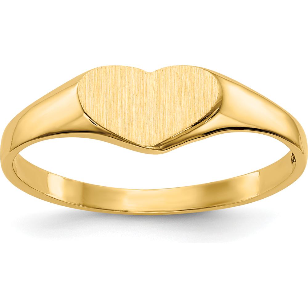 14K Yellow Gold Heart Signet Ring with Satin Finish and Tapered Band by Oro Pregiato