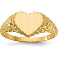 14K Yellow Gold Heart Signet Ring with Satin Finish - Unisex Design by 0