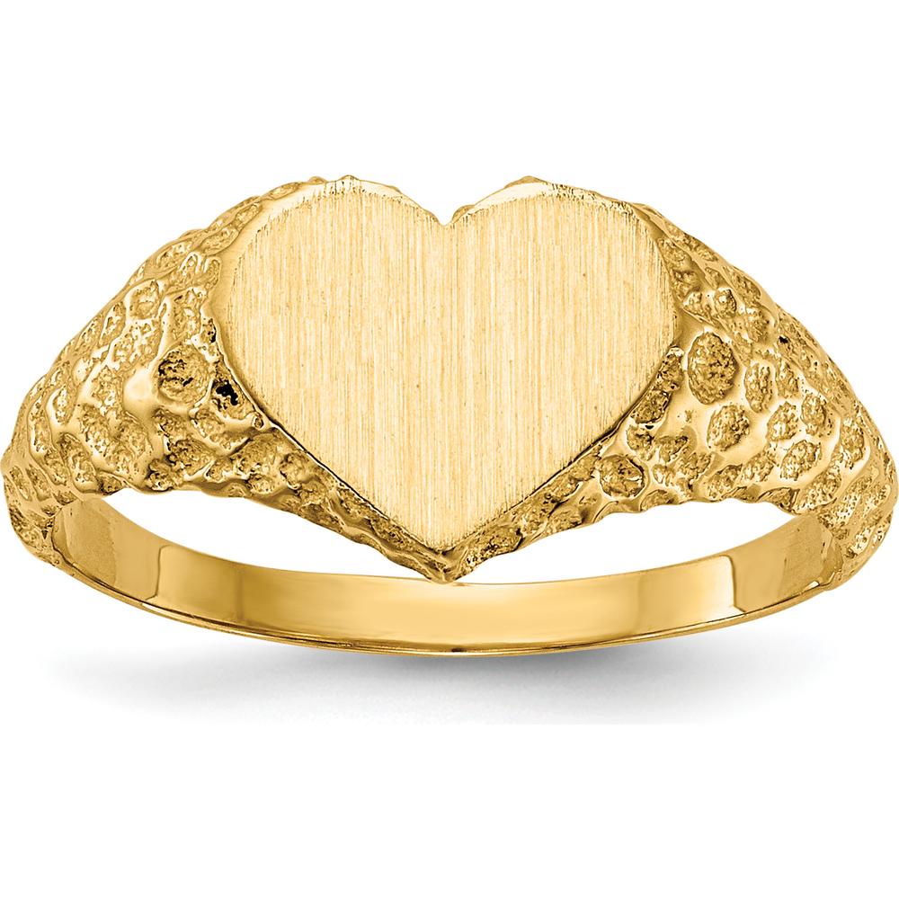 14K Yellow Gold Heart Signet Ring with Satin Finish - Unisex Design by 0