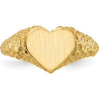 14K Yellow Gold Heart Signet Ring with Satin Finish - Unisex Design by 0