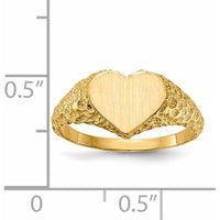 14K Yellow Gold Heart Signet Ring with Satin Finish - Unisex Design by 0