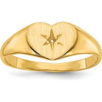14K Yellow Gold Heart Signet Ring with Star Diamond - 0.01 Carat Diamond Weight by 0