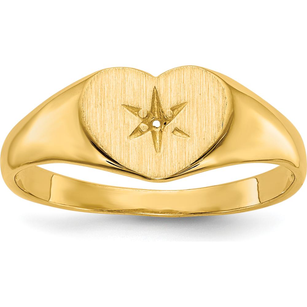 14K Yellow Gold Heart Signet Ring with Star Diamond - 0.01 Carat Diamond Weight by 0
