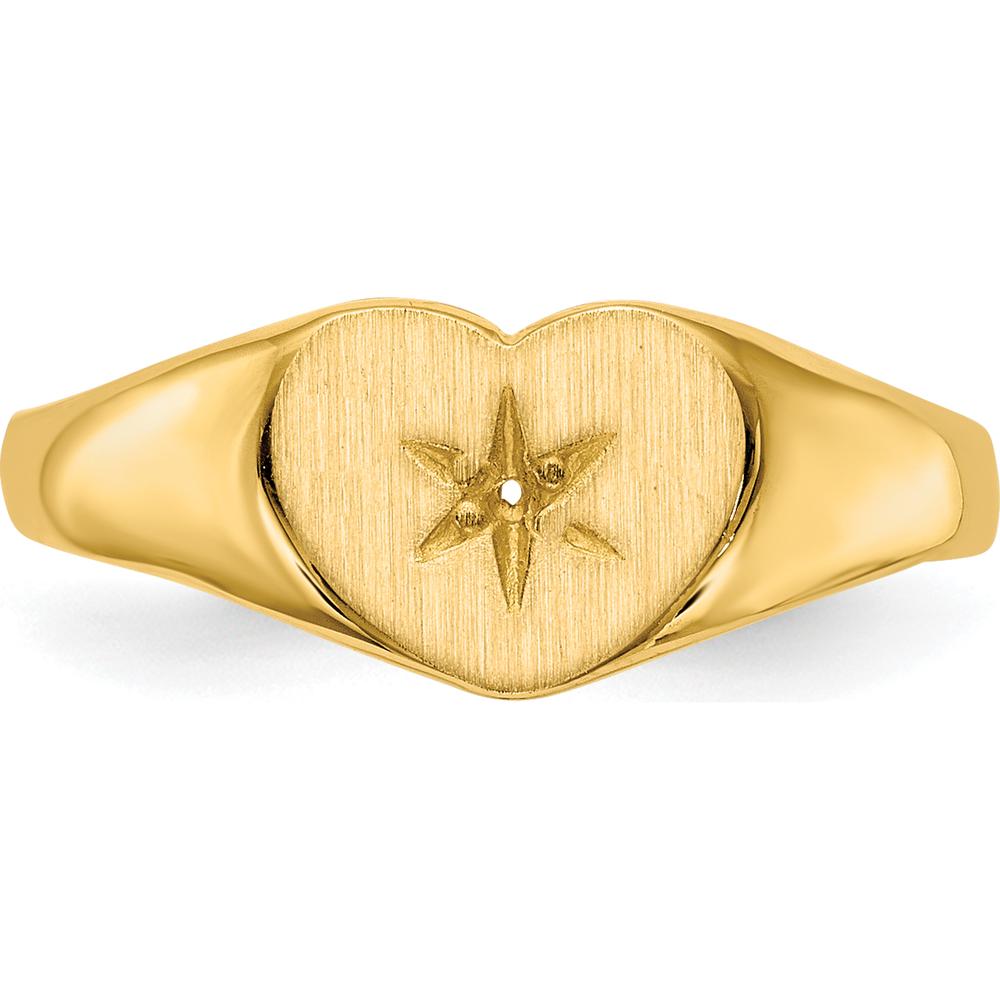 14K Yellow Gold Heart Signet Ring with Star Diamond - 0.01 Carat Diamond Weight by 0
