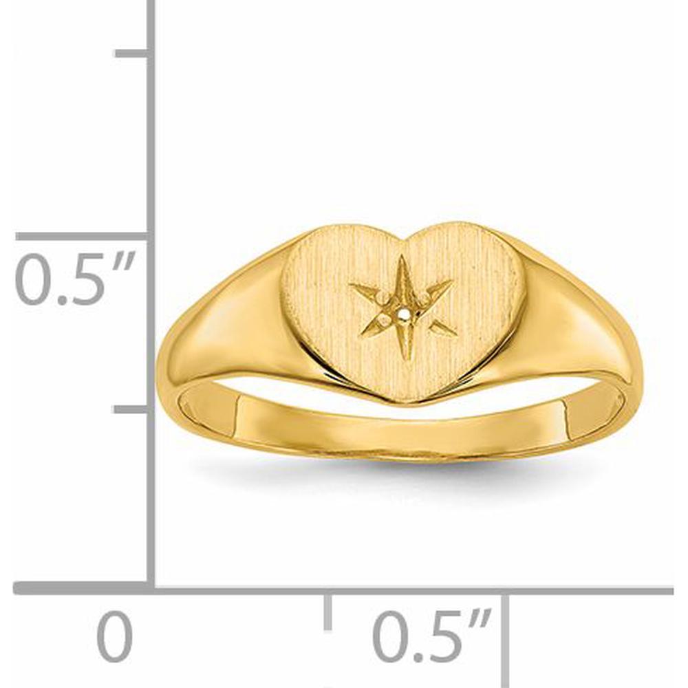 14K Yellow Gold Heart Signet Ring with Star Diamond - 0.01 Carat Diamond Weight by 0