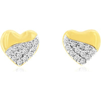 14K Yellow Gold Heart Stud Earrings with Pavé Set Round Diamonds - 0.09 Carat Total Diamond Weight - Royal Jewelry