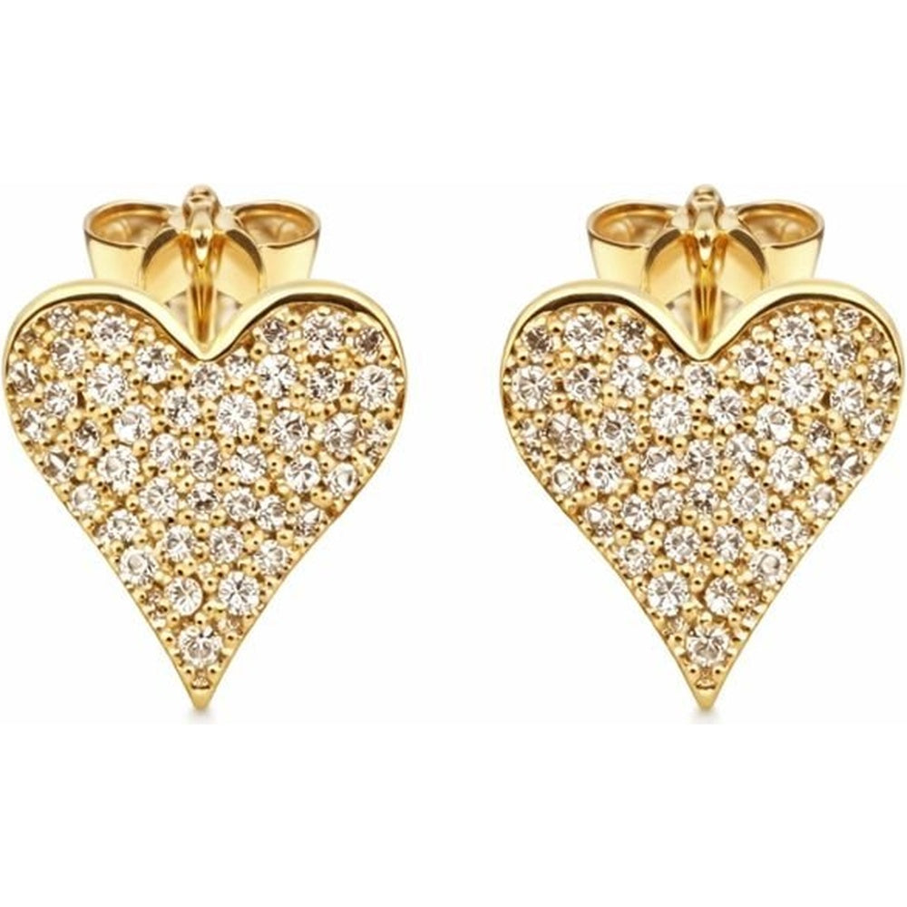 14K Yellow Gold Heart Stud Earrings with Pavé Set Round Diamonds - 0.14 Carat Total Diamond Weight by Auriventus