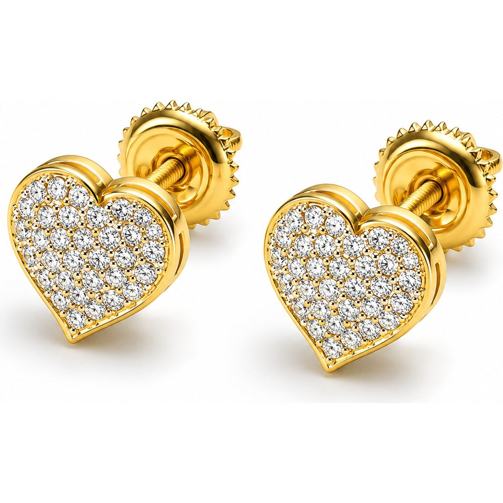 14K Yellow Gold Heart Stud Earrings with Pavé Set Round Diamonds - 0.43 Carat Total Diamond Weight by Auriventus