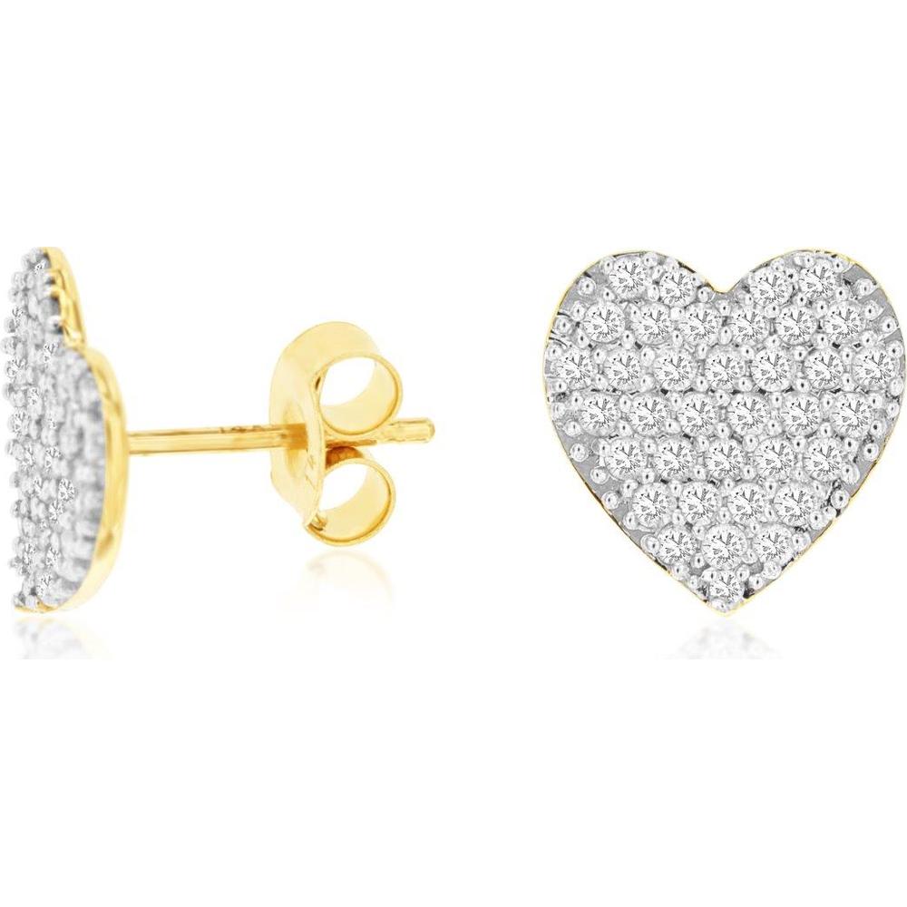14K Yellow Gold Heart Stud Earrings with Pavé Set Round Diamonds - 0.70 Carat Total Diamond Weight - Royal Jewelry