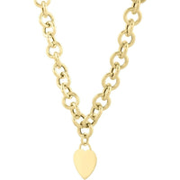 14K Yellow Gold Heart Tag & Rolo Link Necklace - 18" Polished Chain with Fancy Lobster Clasp by Orozza Fine Jewelry