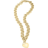 14K Yellow Gold Heart Tag & Rolo Link Necklace - 18" Polished Chain with Fancy Lobster Clasp by Orozza Fine Jewelry