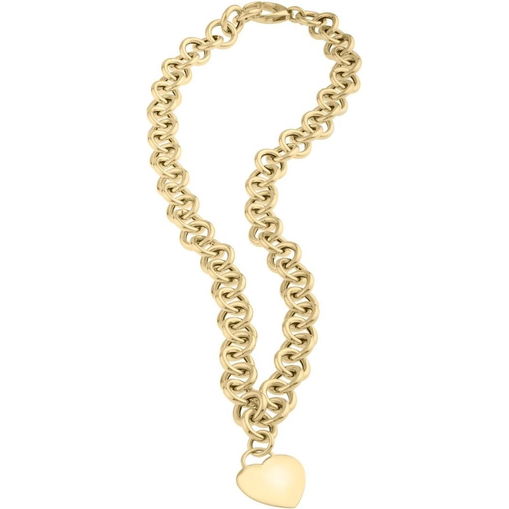 14K Yellow Gold Heart Tag & Rolo Link Necklace - 18" Polished Chain with Fancy Lobster Clasp by Orozza Fine Jewelry